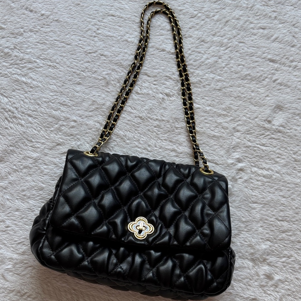 Quilted Black Shoulder Bag with Chain Strap